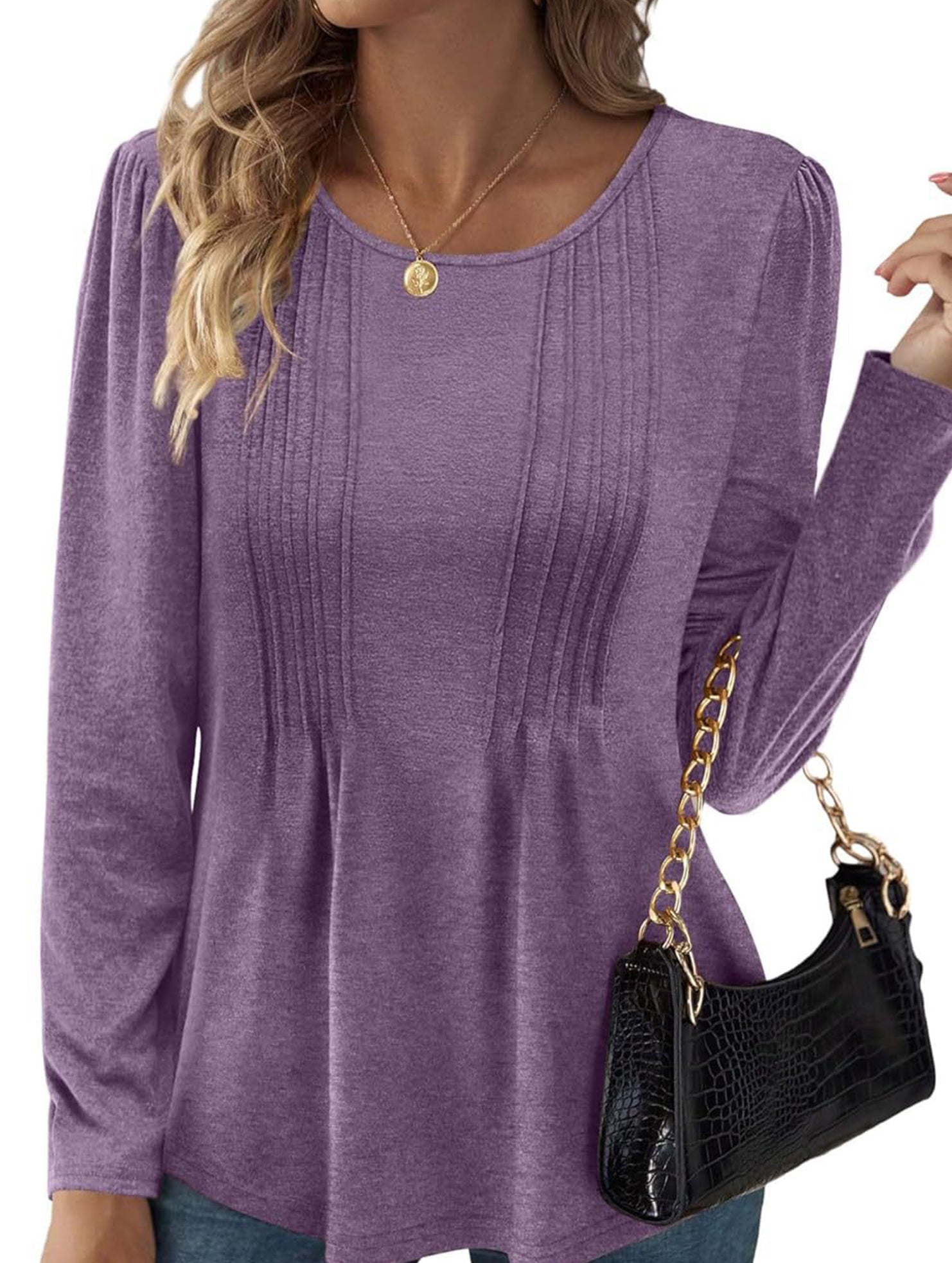 Striped solid color round neck long sleeve T-shirt