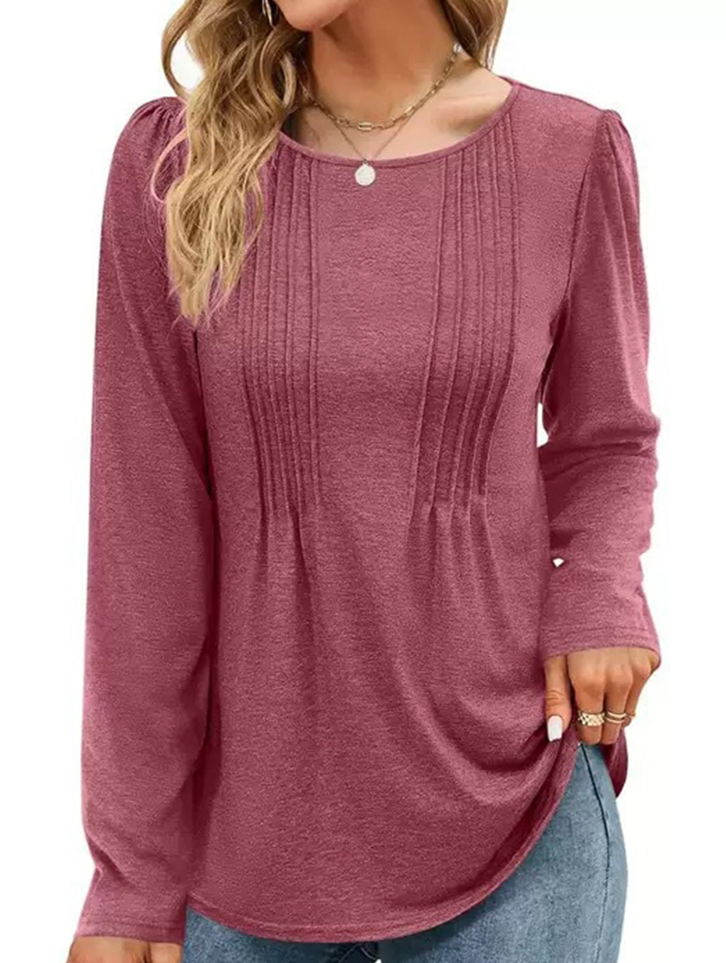 Striped solid color round neck long sleeve T-shirt