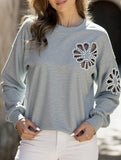 Hollow flower pattern round neck long sleeves