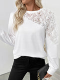 Rose embellished long-sleeved solid color sweatshirt