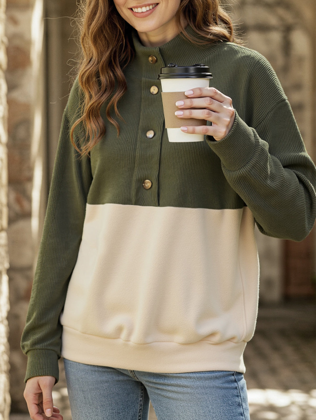 Retro Brushed Corduroy Contrast Sweatshirt