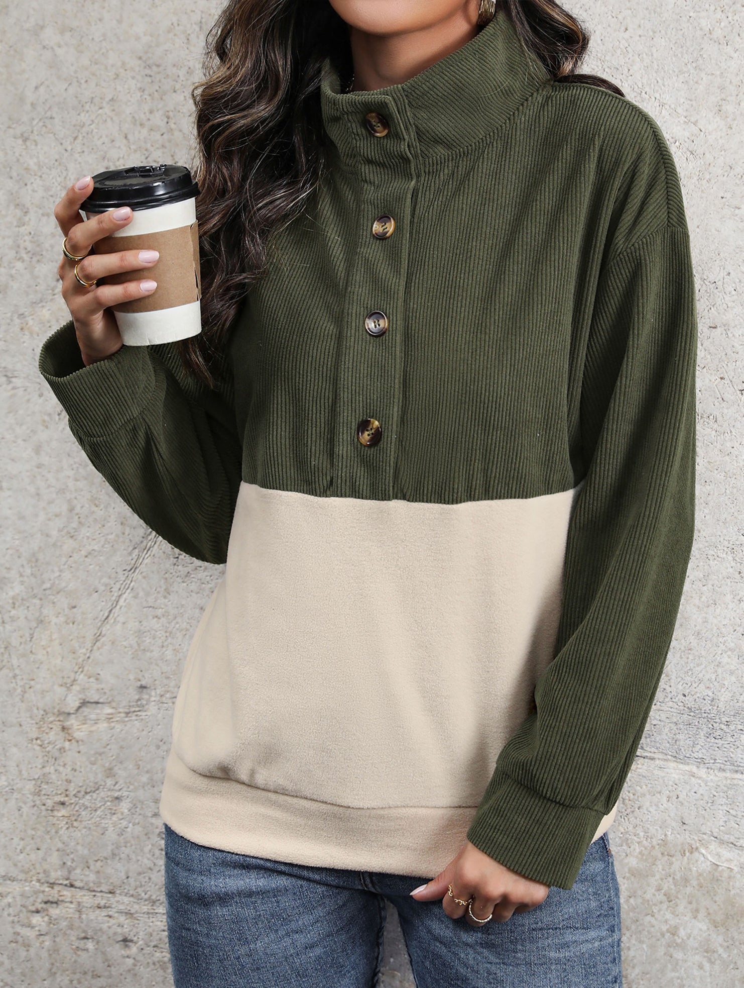 Retro Brushed Corduroy Contrast Sweatshirt