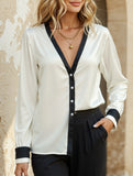 Pearl button deep V-neck single-breasted shirt