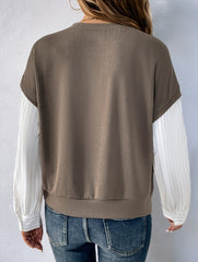 Long-sleeved striped two-piece crew neck sweatshirt
