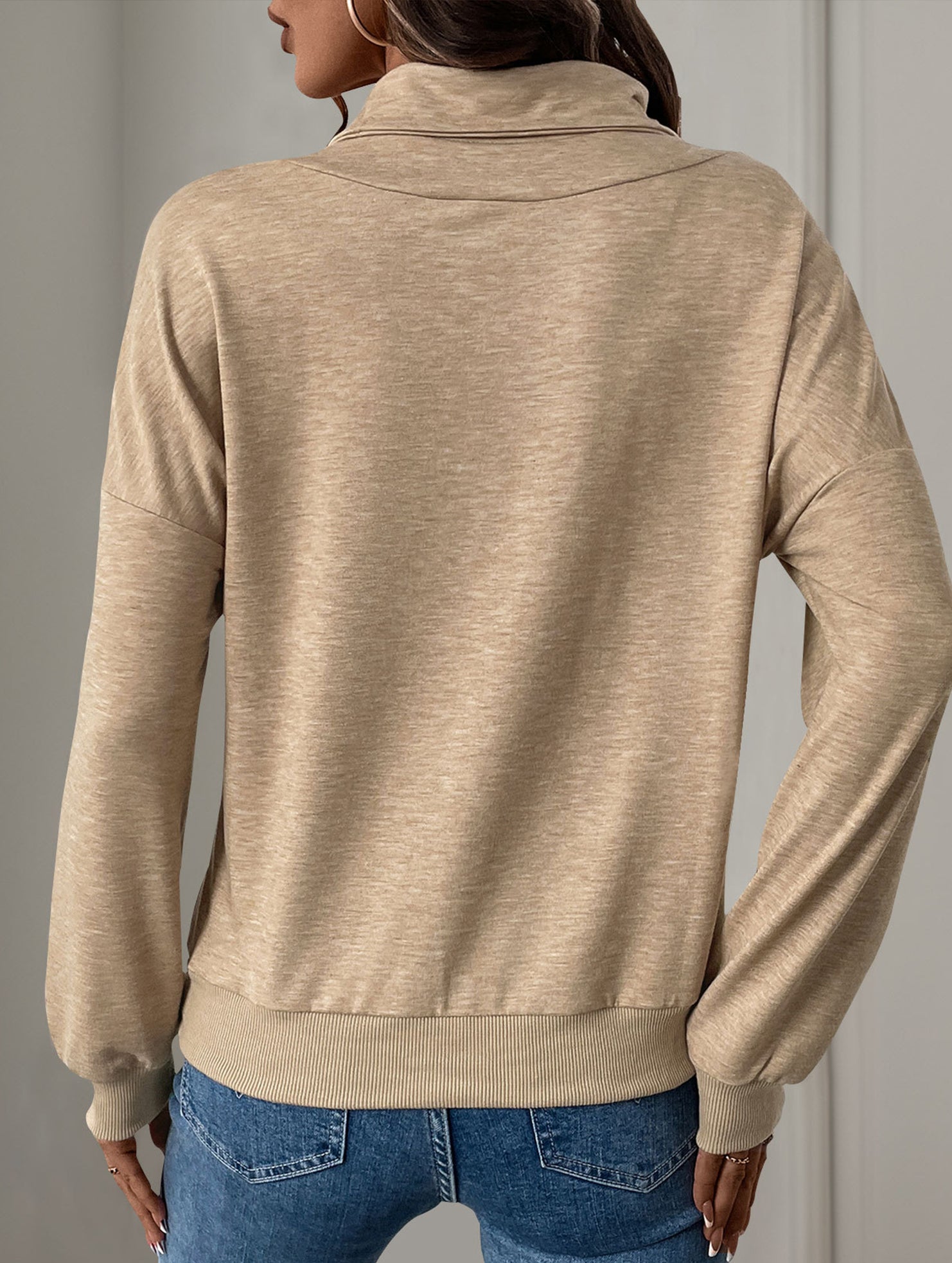 Irregular button stand collar solid color sweatshirt