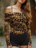 leopard print off-shoulder top