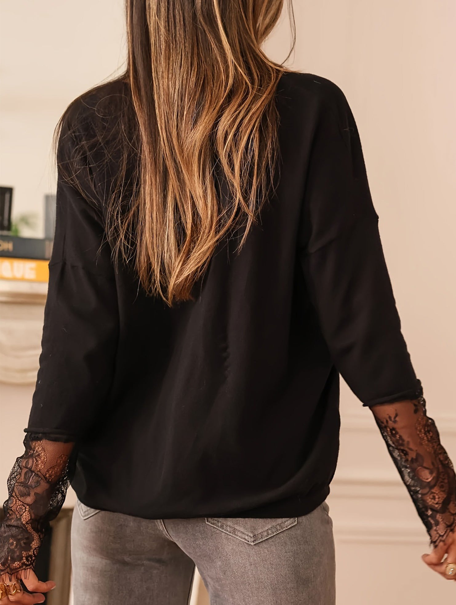 Solid color lace patchwork top