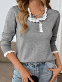 Retro loose lace half-open color-blocked sweater