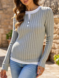 Casual round neck button long sleeve T-shirt