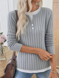 Casual round neck button long sleeve T-shirt