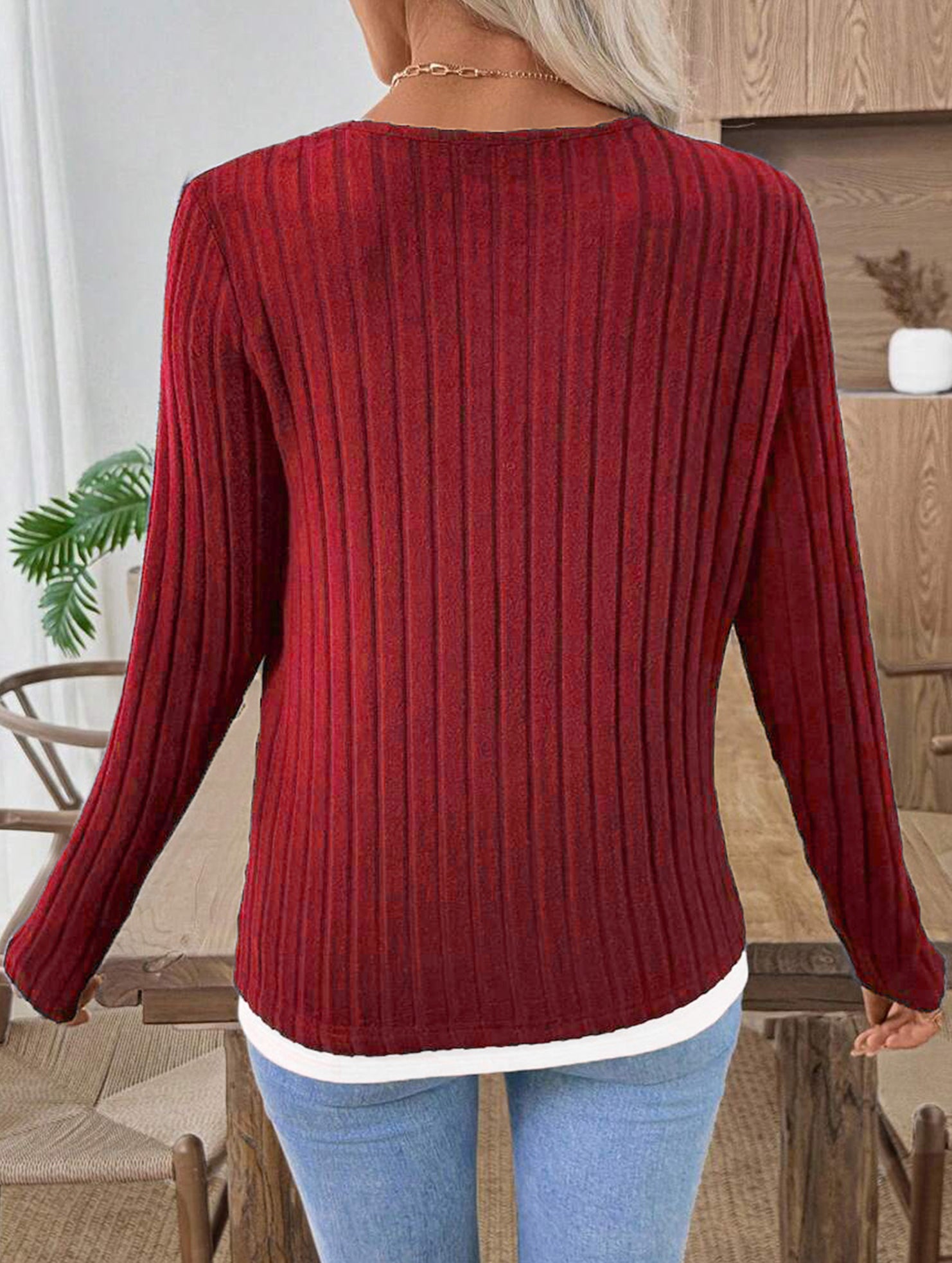 Casual round neck button long sleeve T-shirt