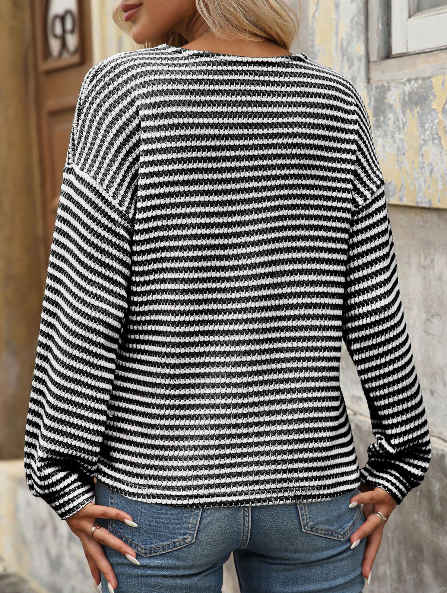 V-neck button-down casual colorblock T-shirt