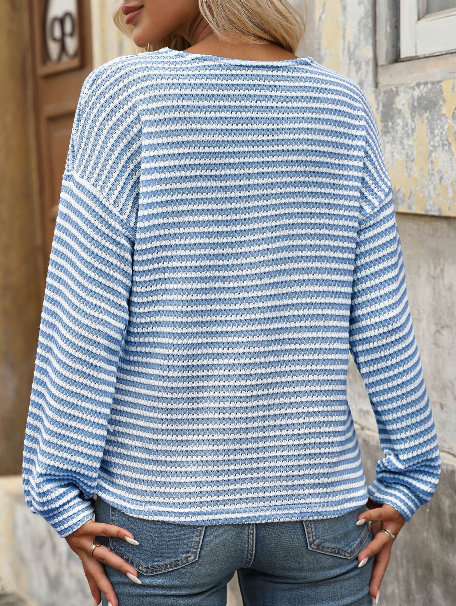 V-neck button-down casual colorblock T-shirt