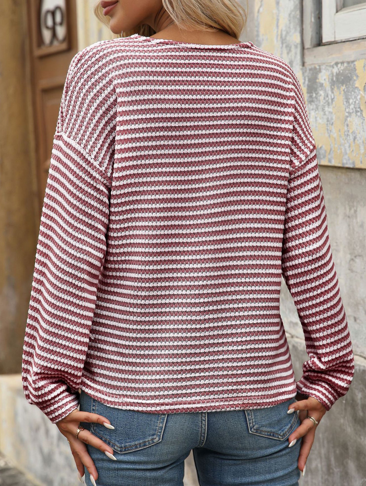 V-neck button-down casual colorblock T-shirt