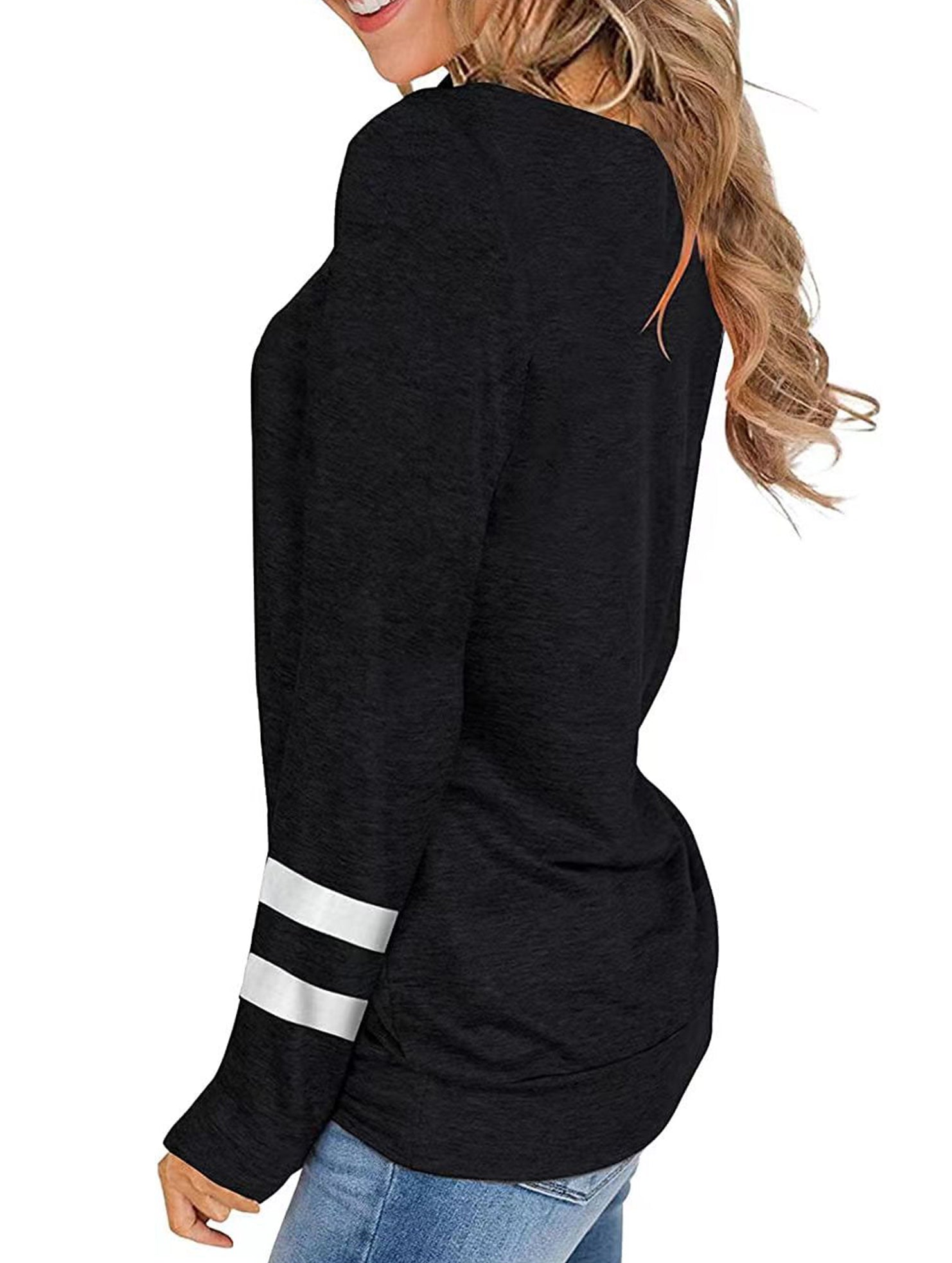 Spliced V-neck loose casual T-shirt top