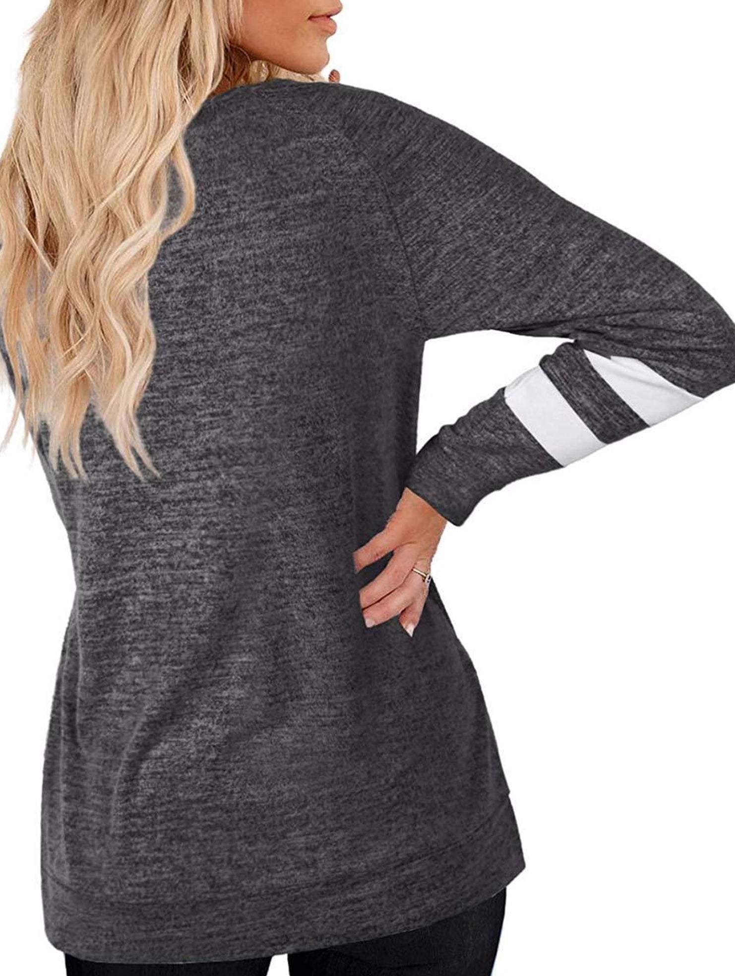 Spliced V-neck loose casual T-shirt top