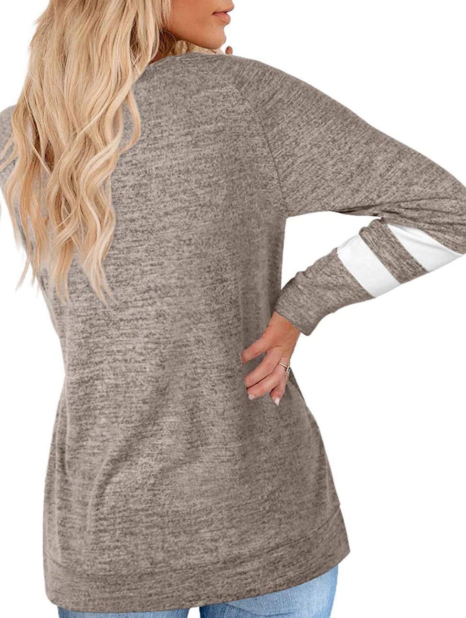 Spliced V-neck loose casual T-shirt top