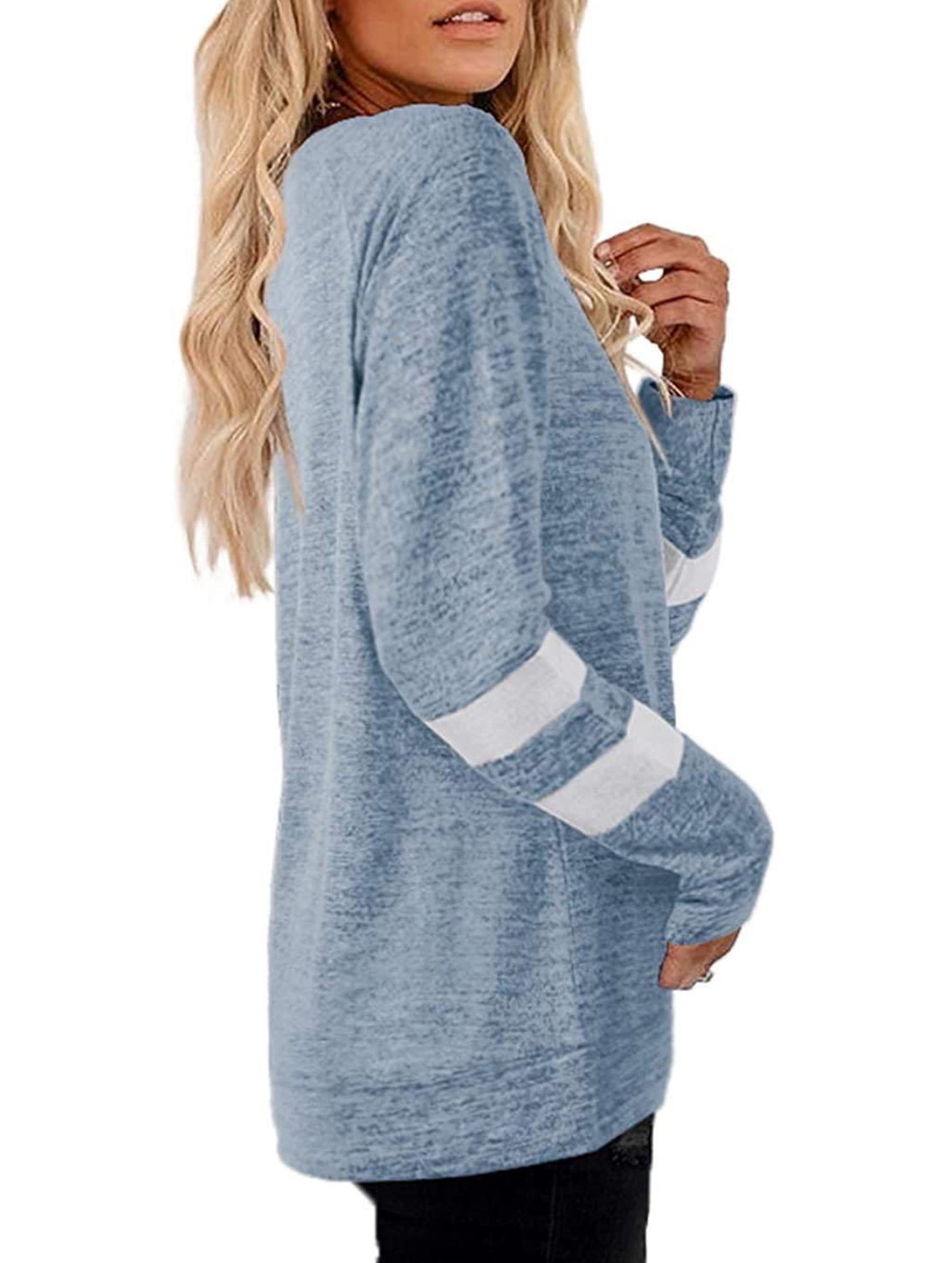 Spliced V-neck loose casual T-shirt top