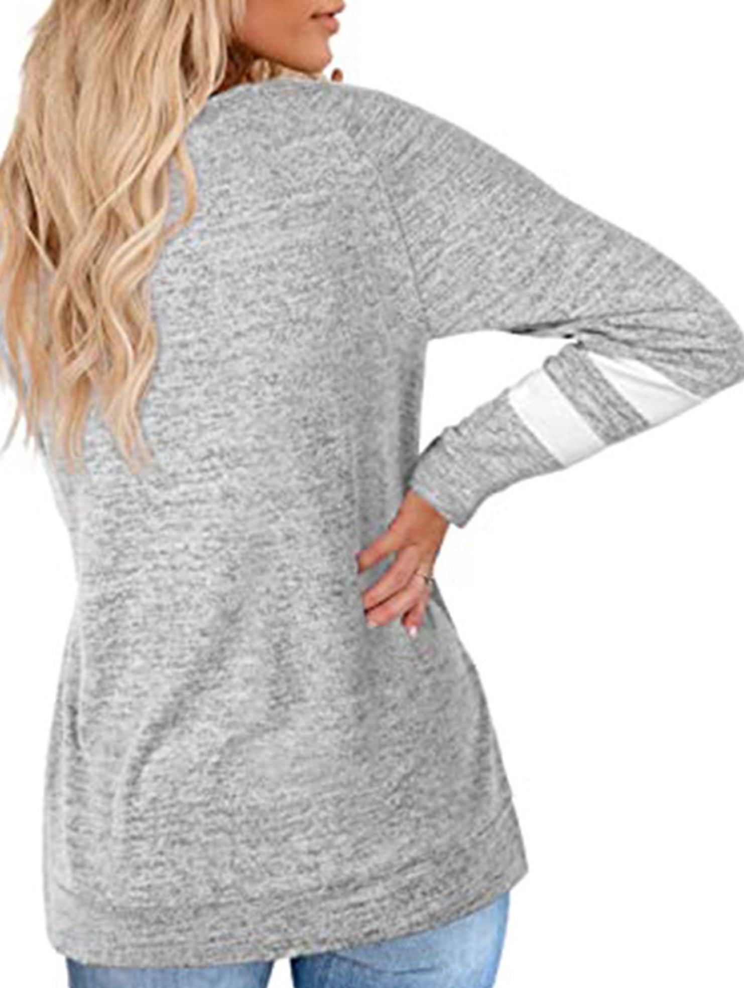 Spliced V-neck loose casual T-shirt top