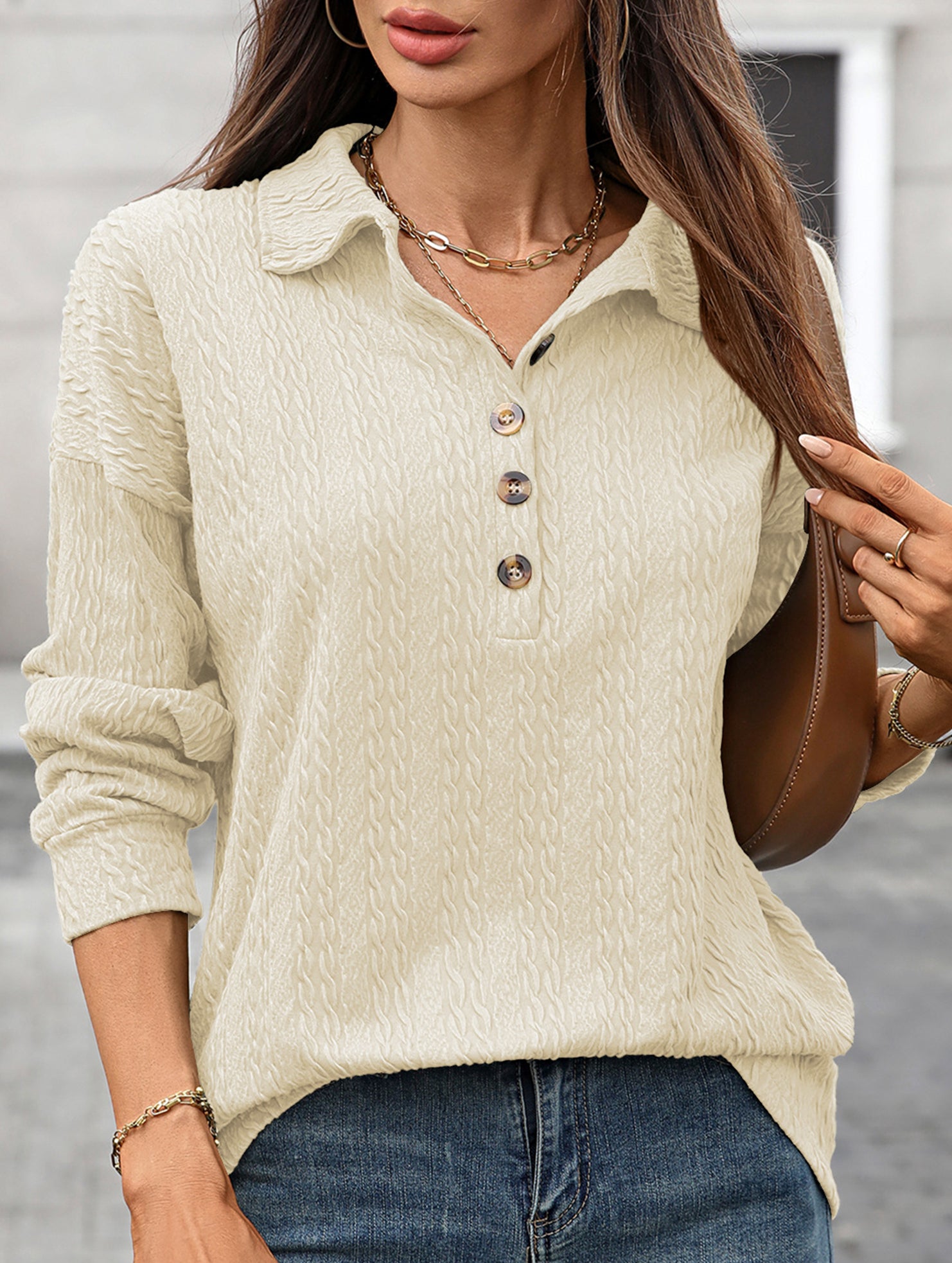 Lapel Casual Button Loose Long Sleeve Sweatshirt