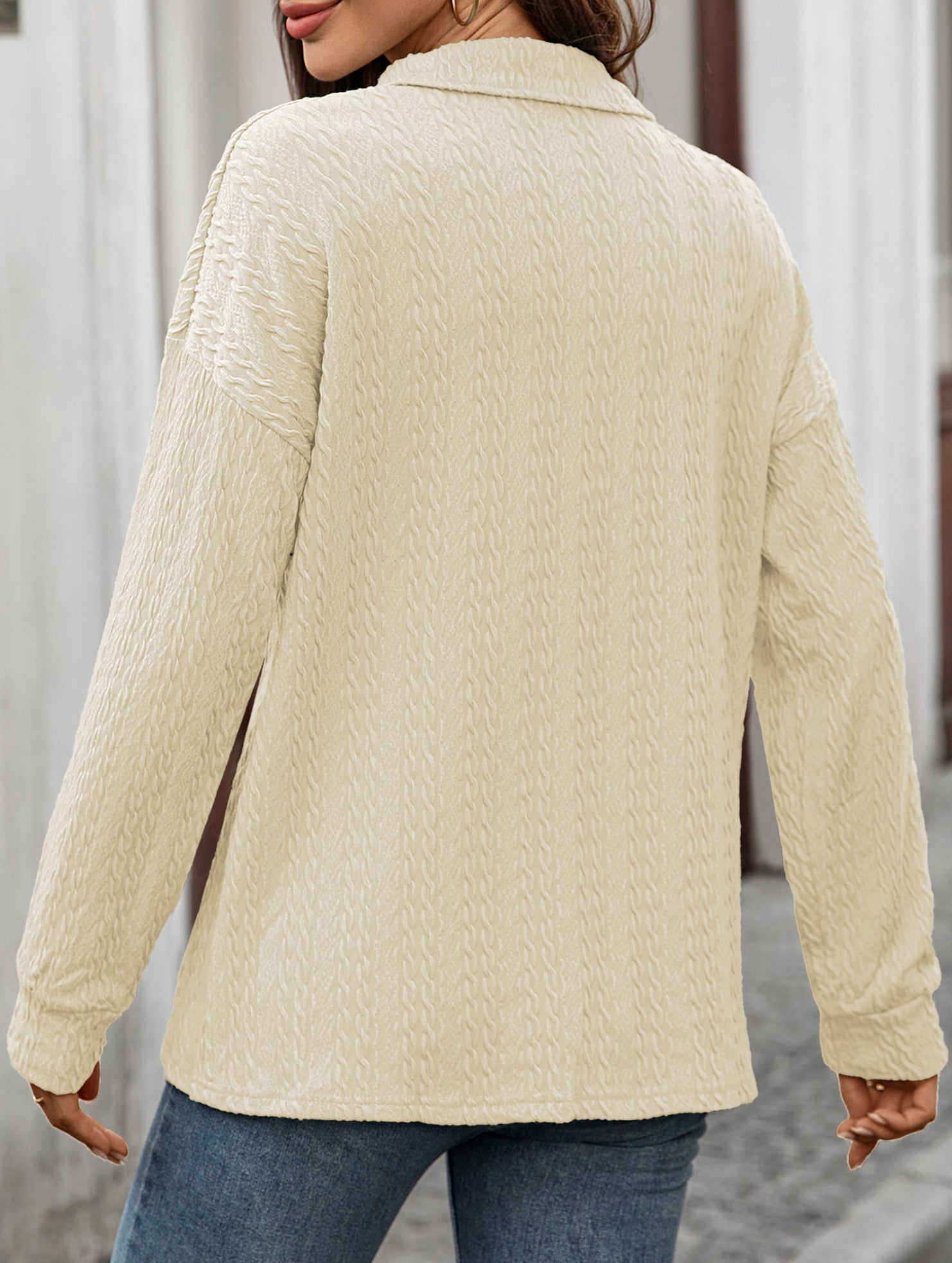 Lapel Casual Button Loose Long Sleeve Sweatshirt