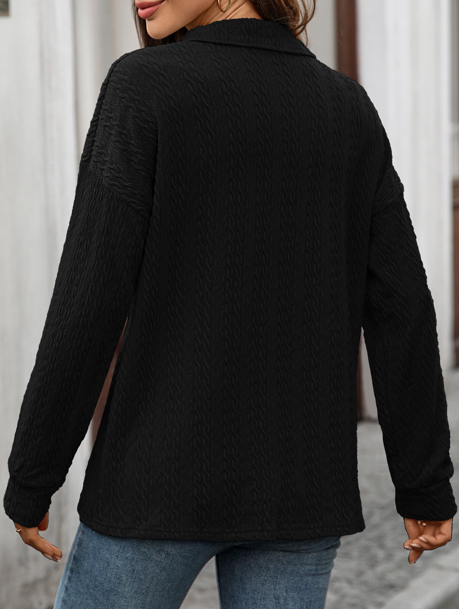 Lapel Casual Button Loose Long Sleeve Sweatshirt