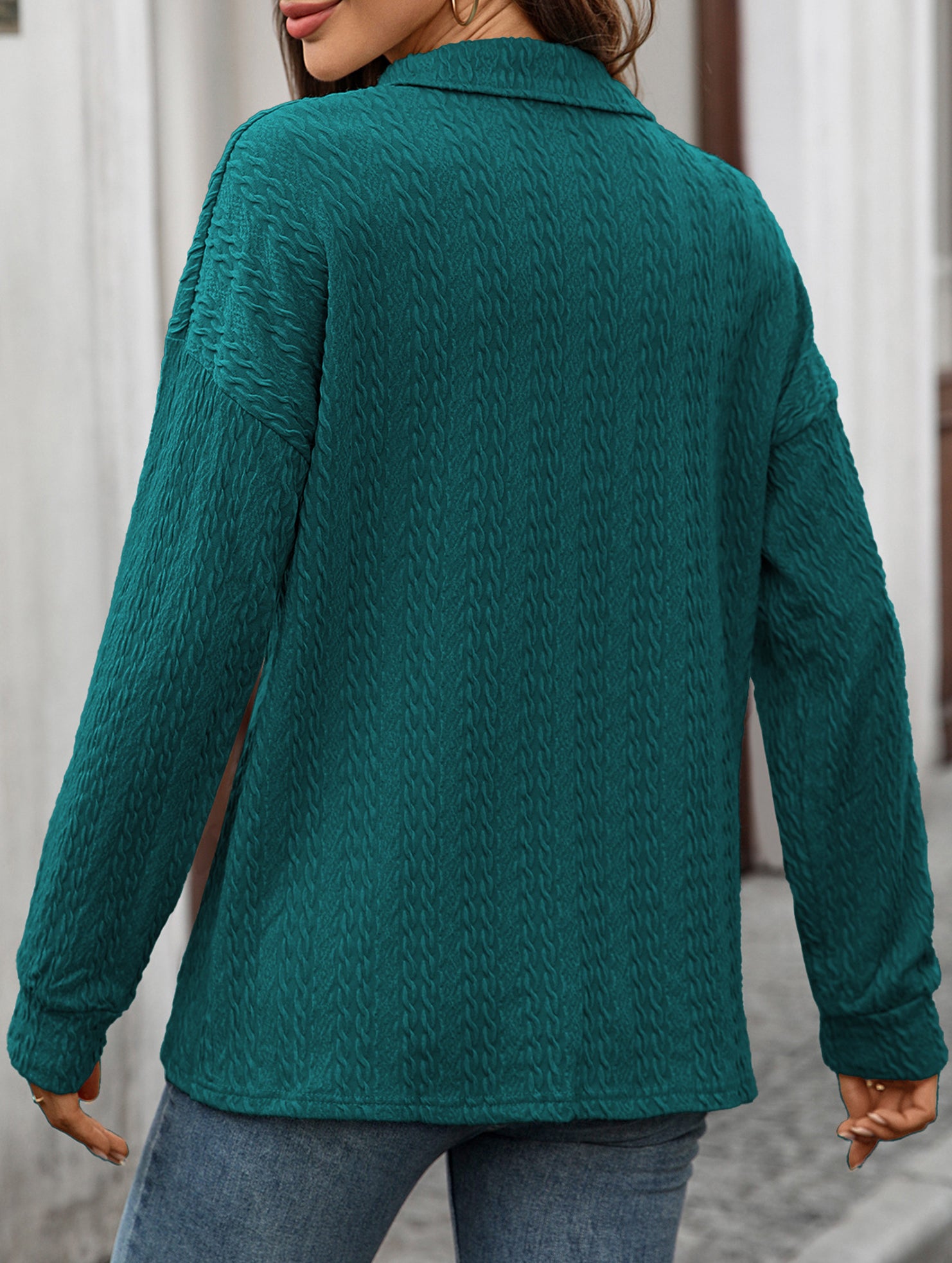 Lapel Casual Button Loose Long Sleeve Sweatshirt