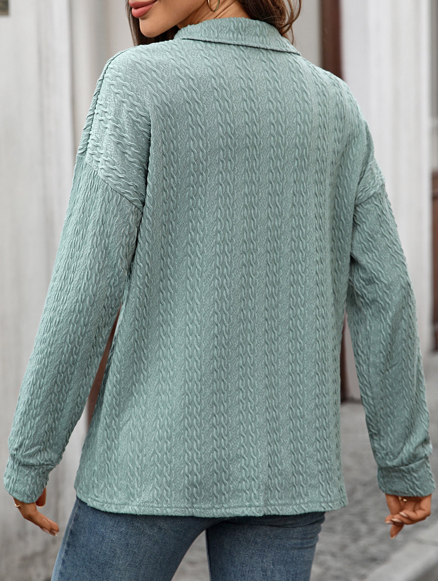 Lapel Casual Button Loose Long Sleeve Sweatshirt