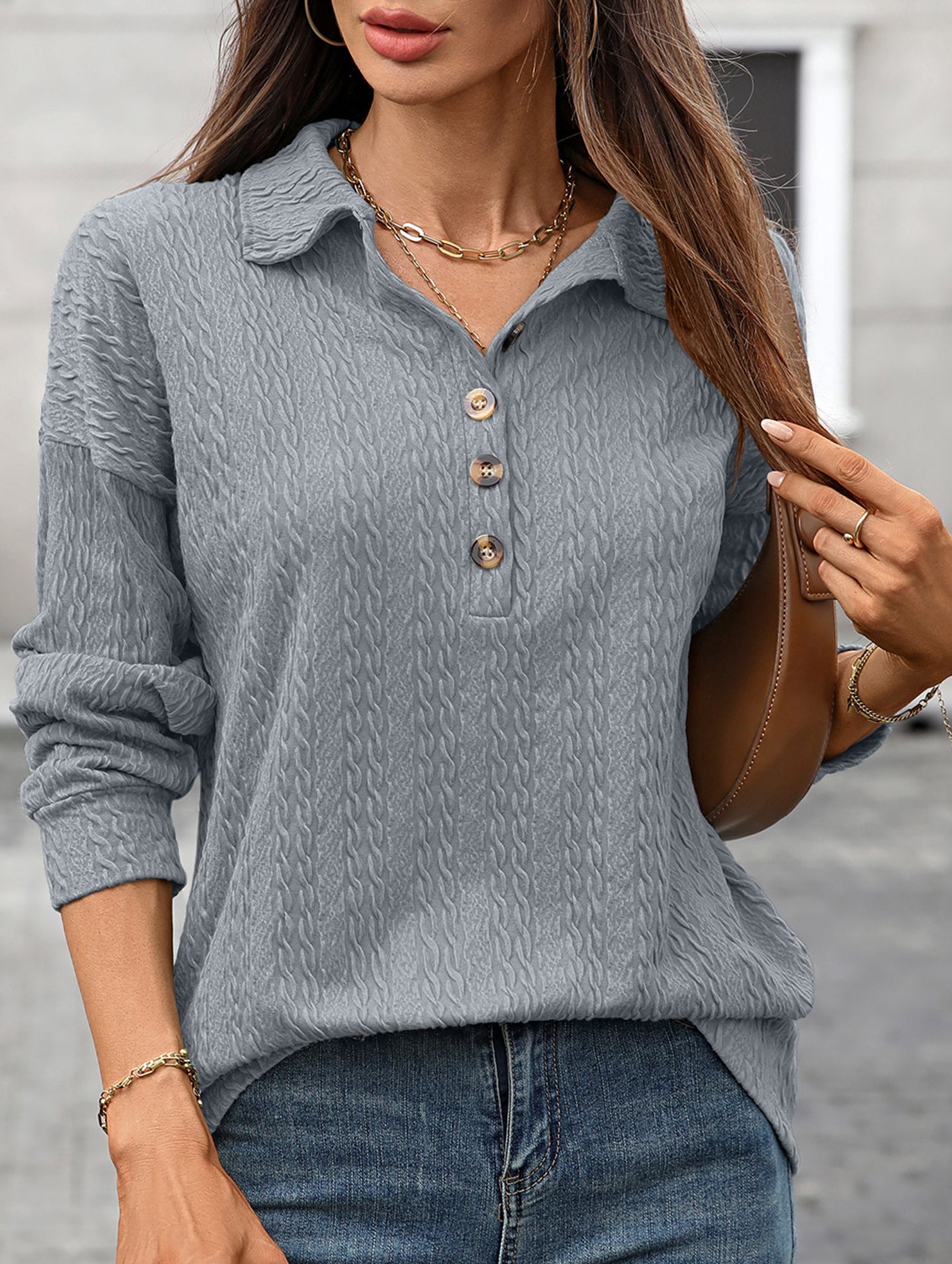 Lapel Casual Button Loose Long Sleeve Sweatshirt