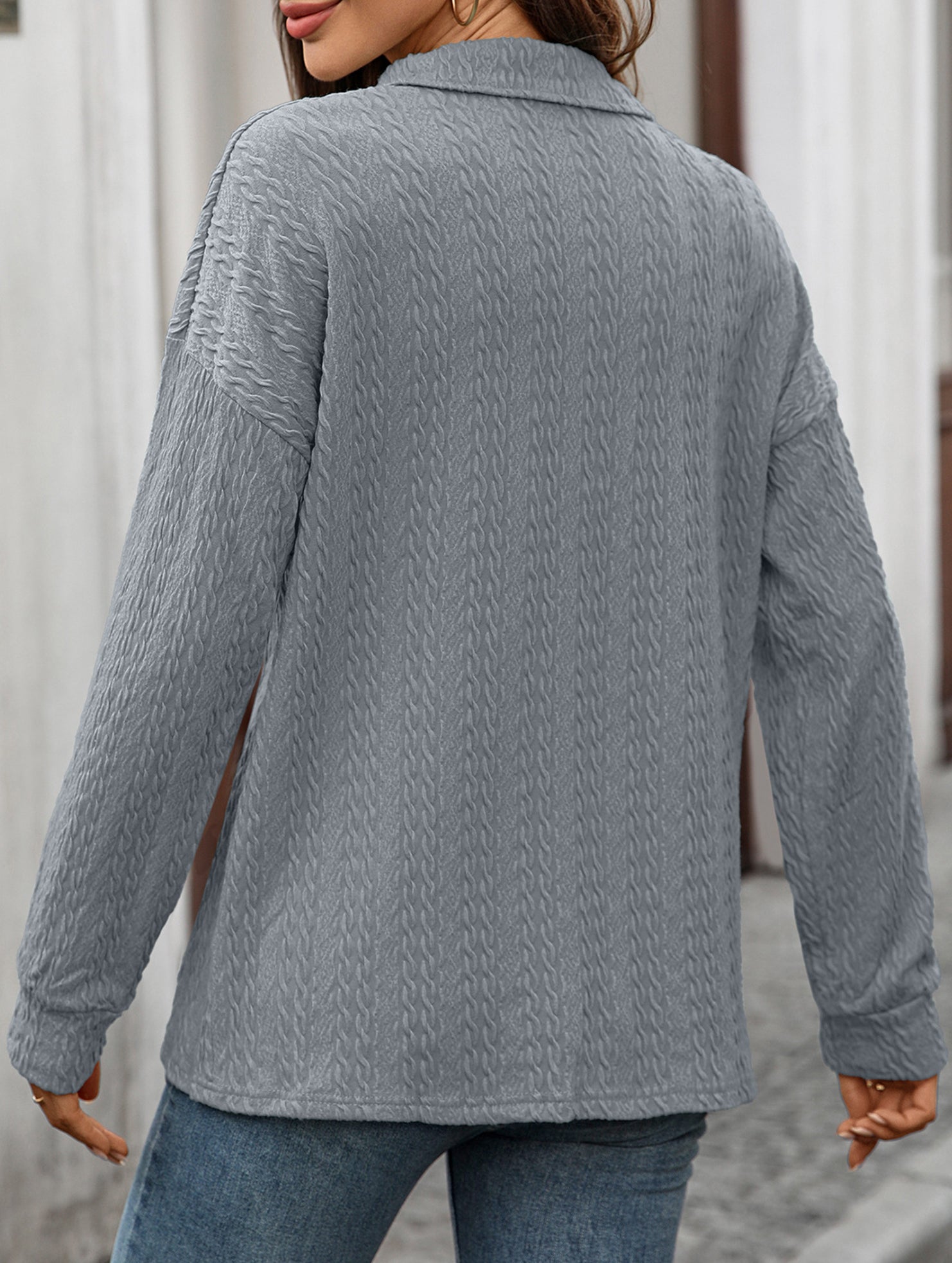 Lapel Casual Button Loose Long Sleeve Sweatshirt