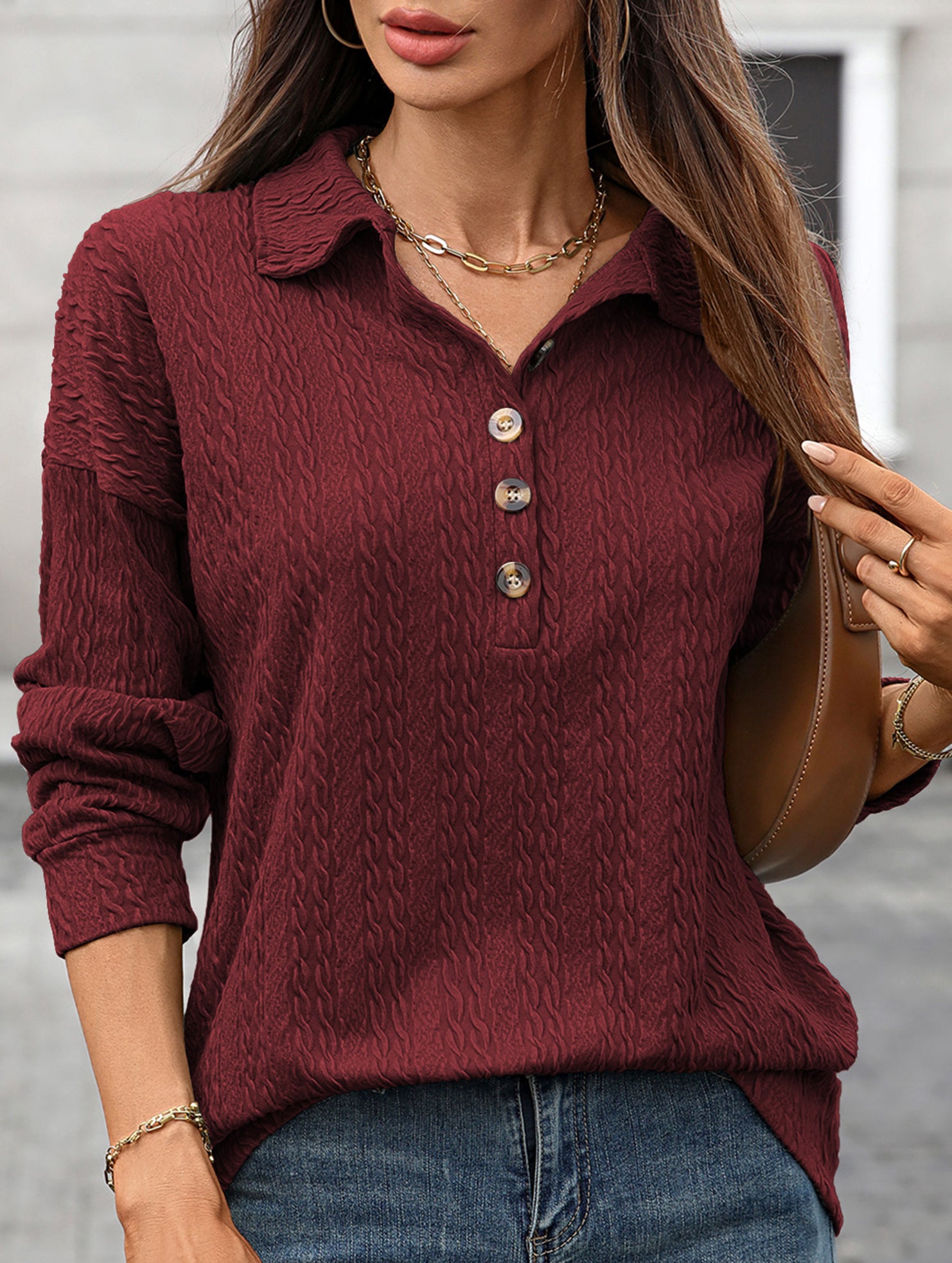 Lapel Casual Button Loose Long Sleeve Sweatshirt