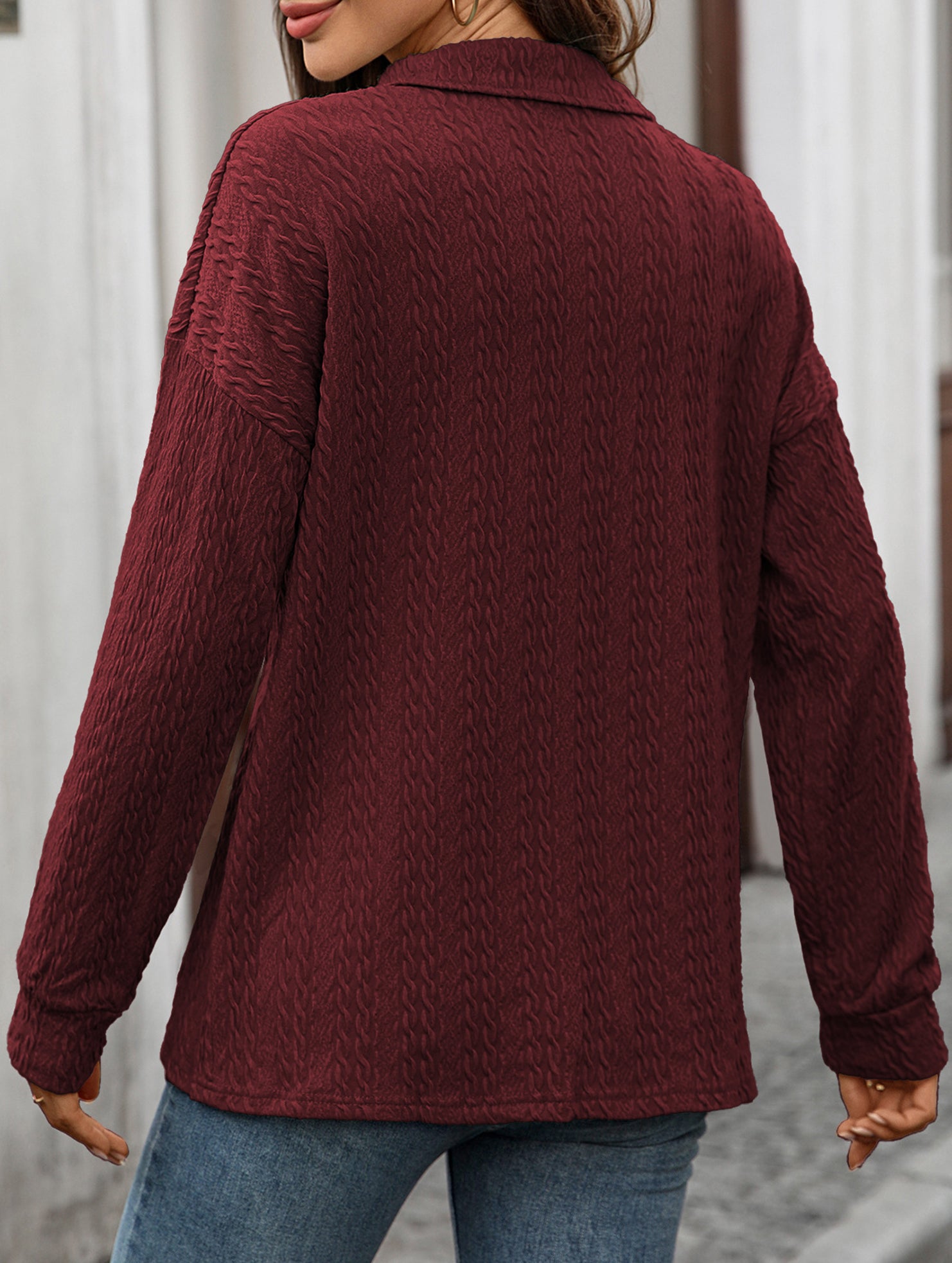 Lapel Casual Button Loose Long Sleeve Sweatshirt