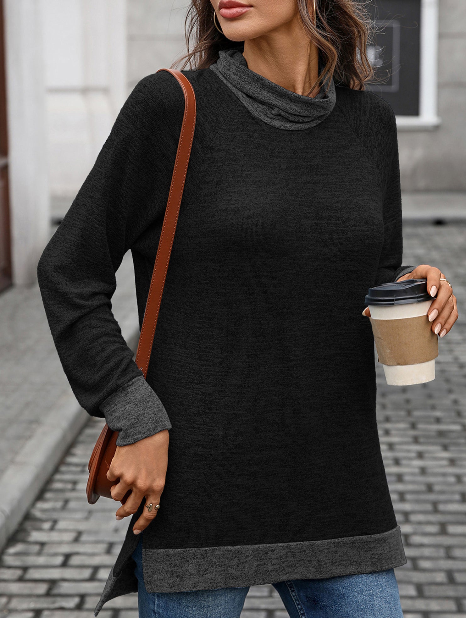 Contrast color loose long-sleeved T-shirt top