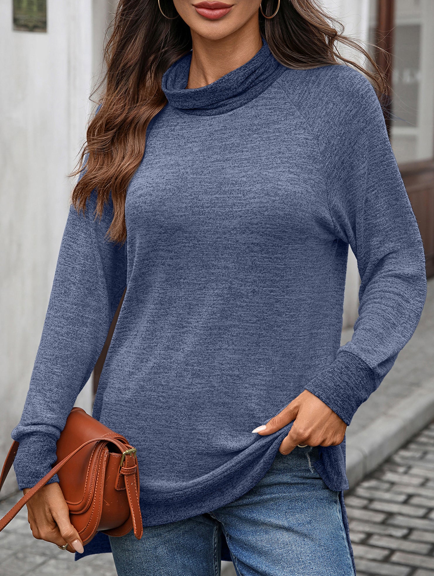 Contrast color loose long-sleeved T-shirt top
