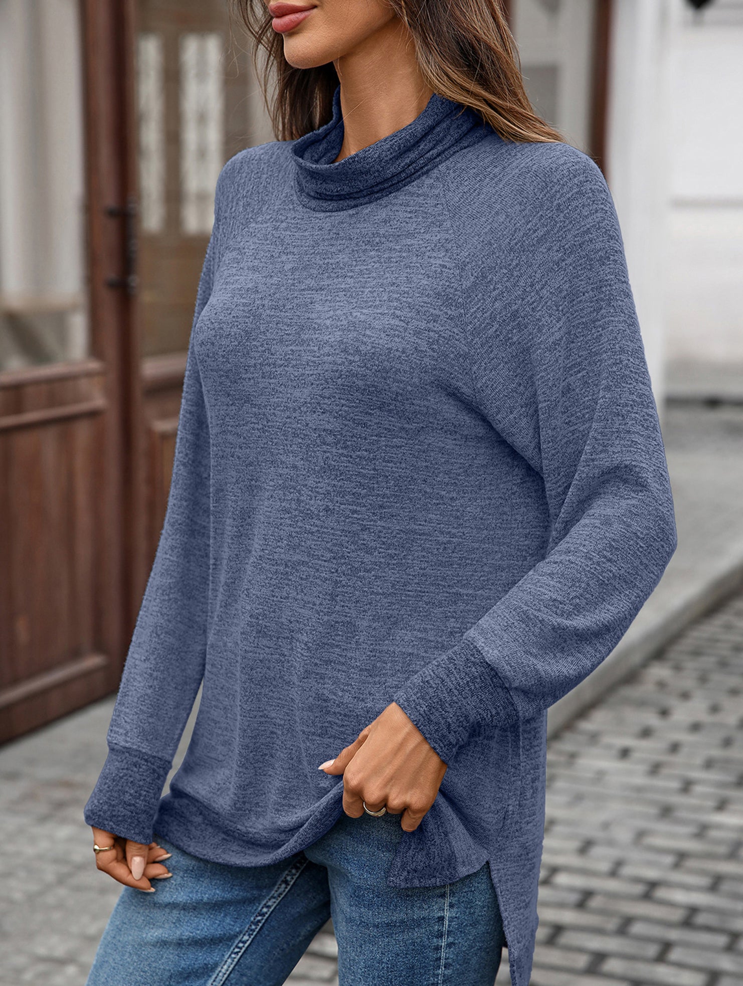 Contrast color loose long-sleeved T-shirt top