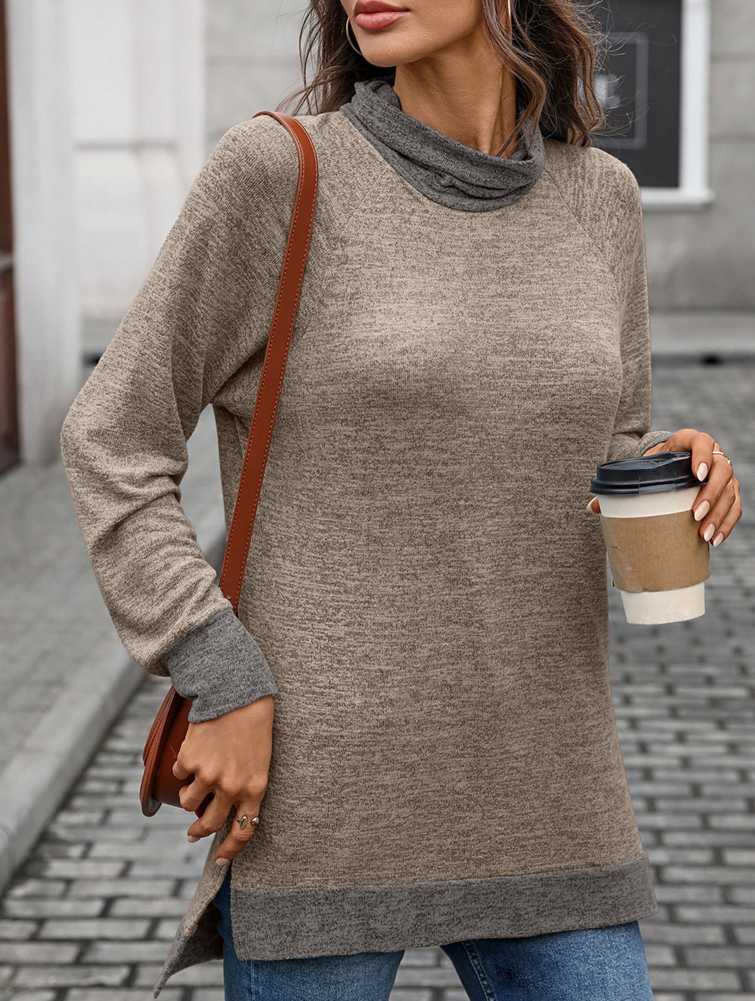 Contrast color loose long-sleeved T-shirt top