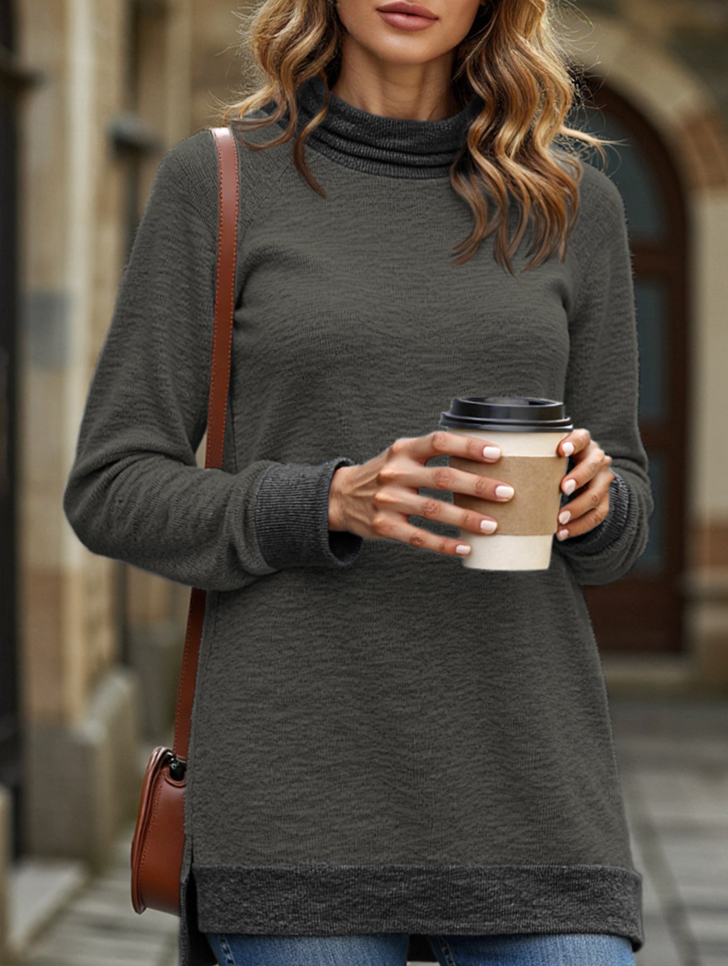 Contrast color loose long-sleeved T-shirt top
