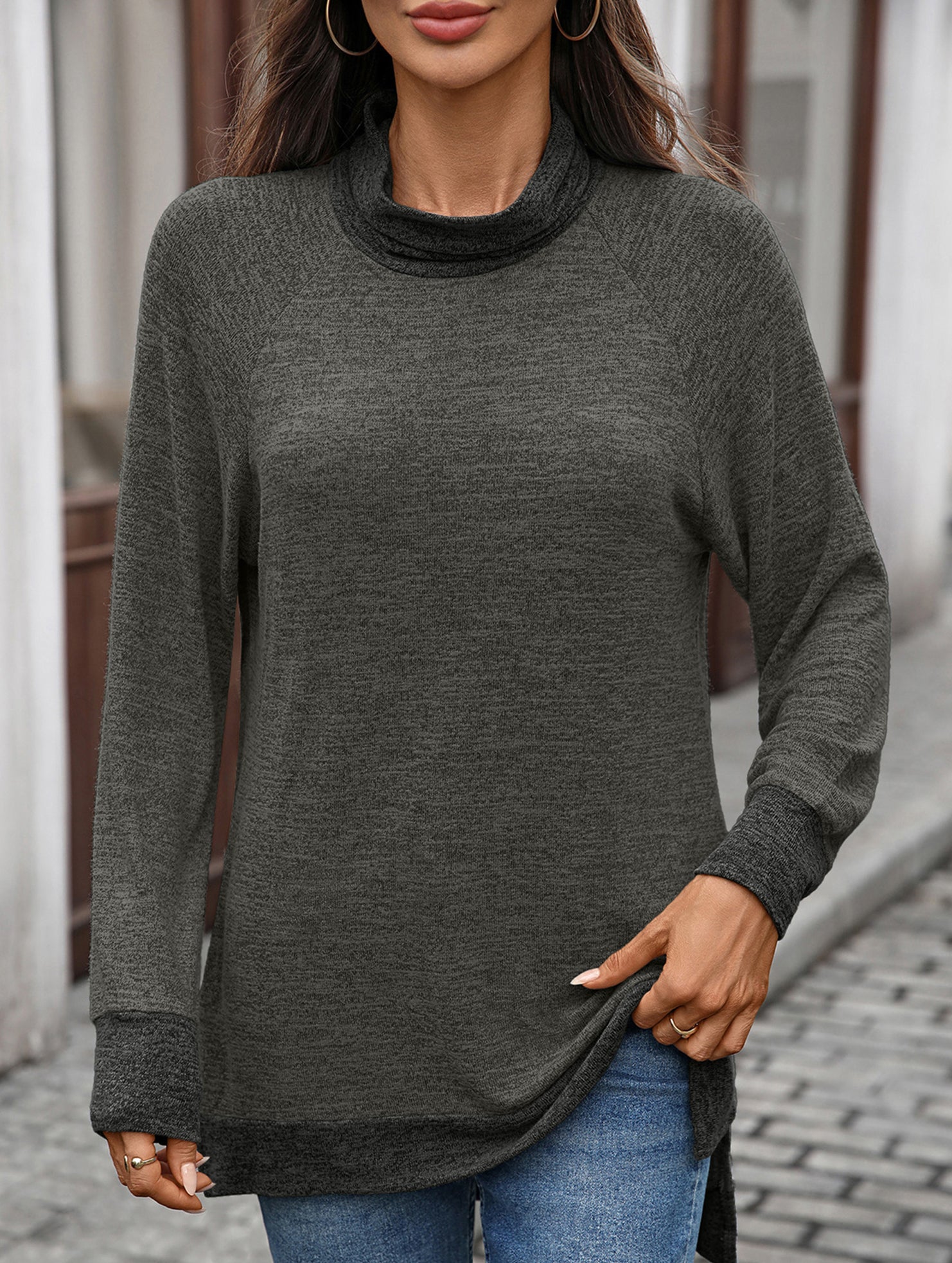 Contrast color loose long-sleeved T-shirt top