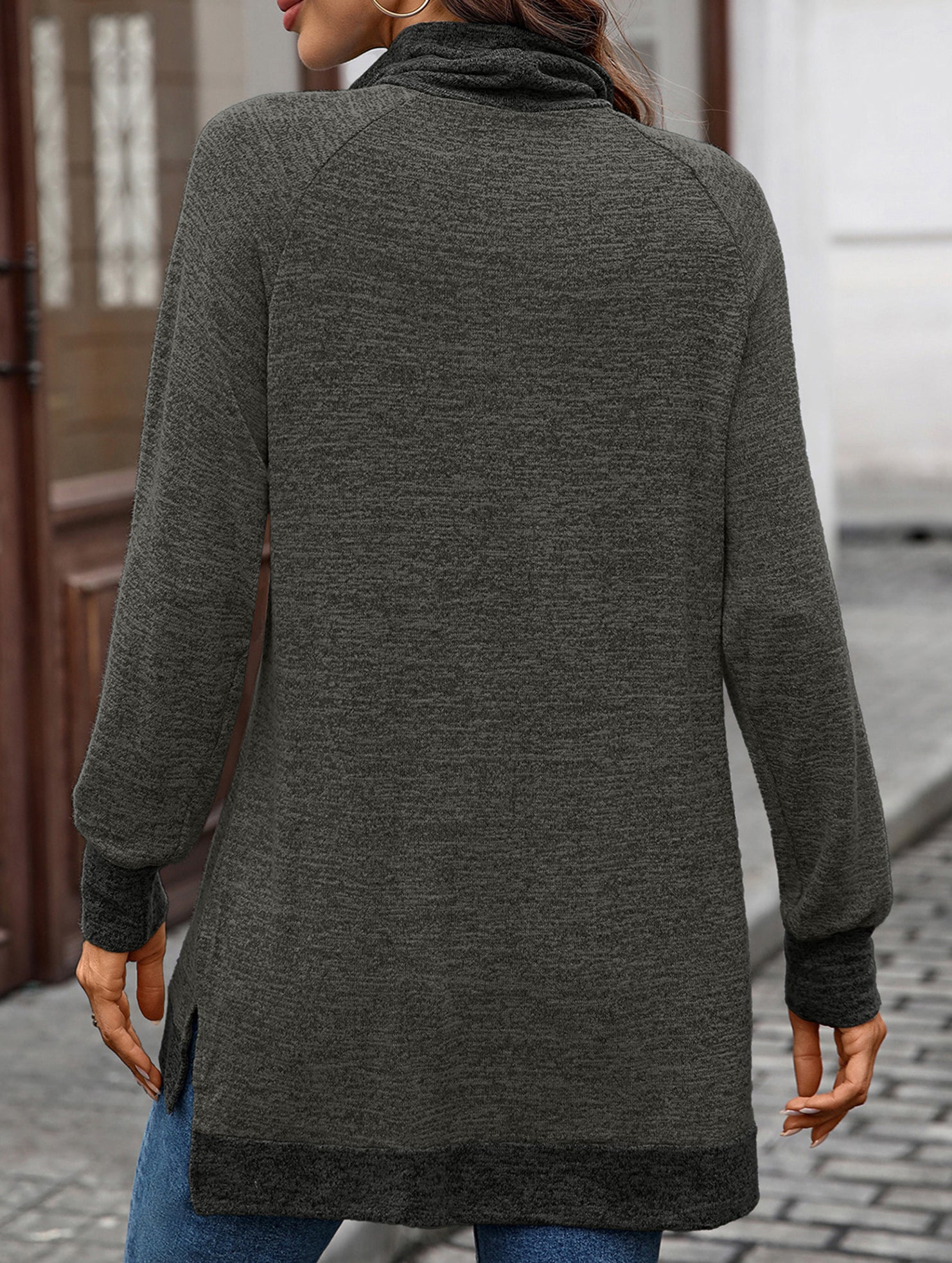 Contrast color loose long-sleeved T-shirt top