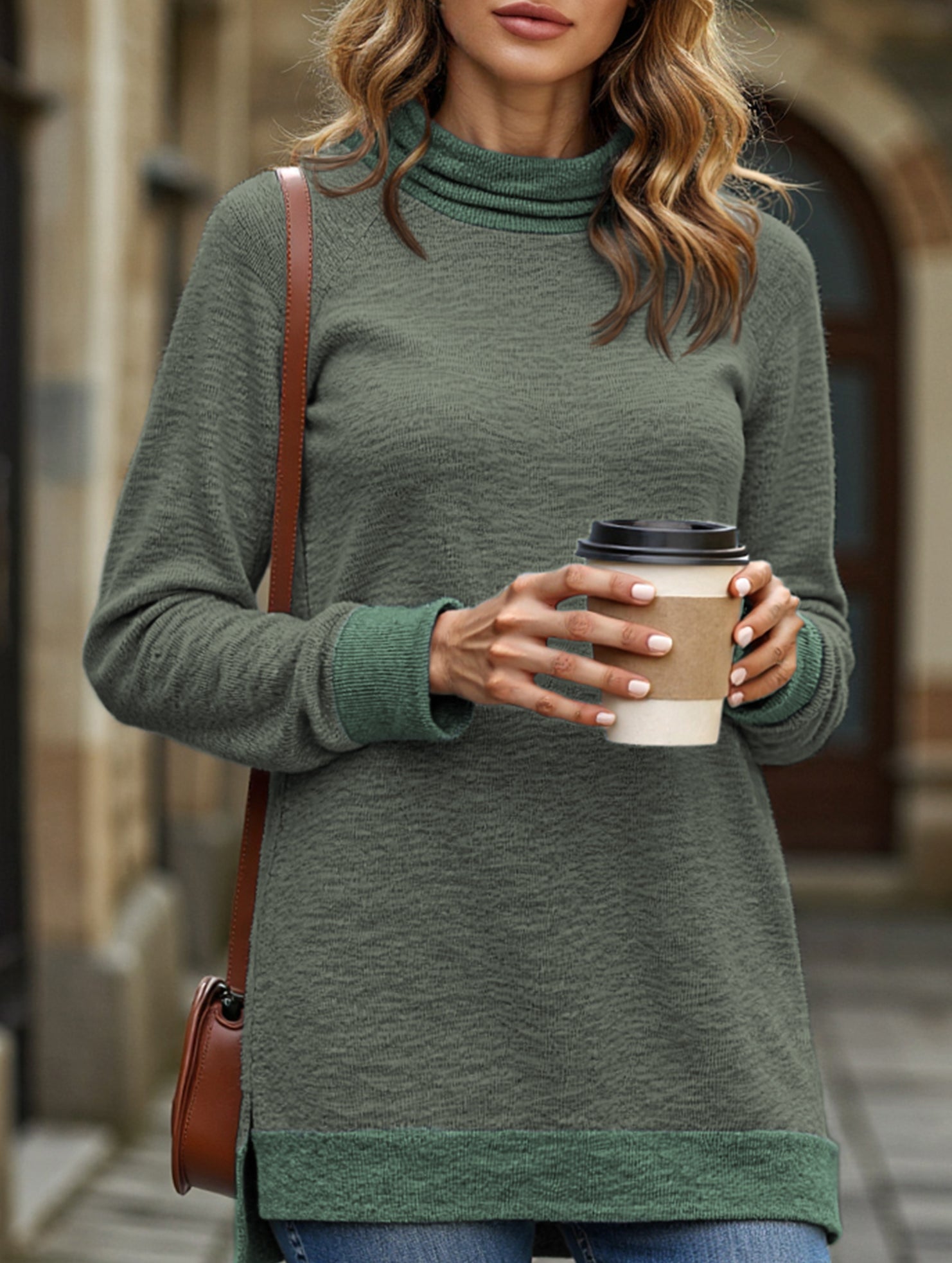 Contrast color loose long-sleeved T-shirt top
