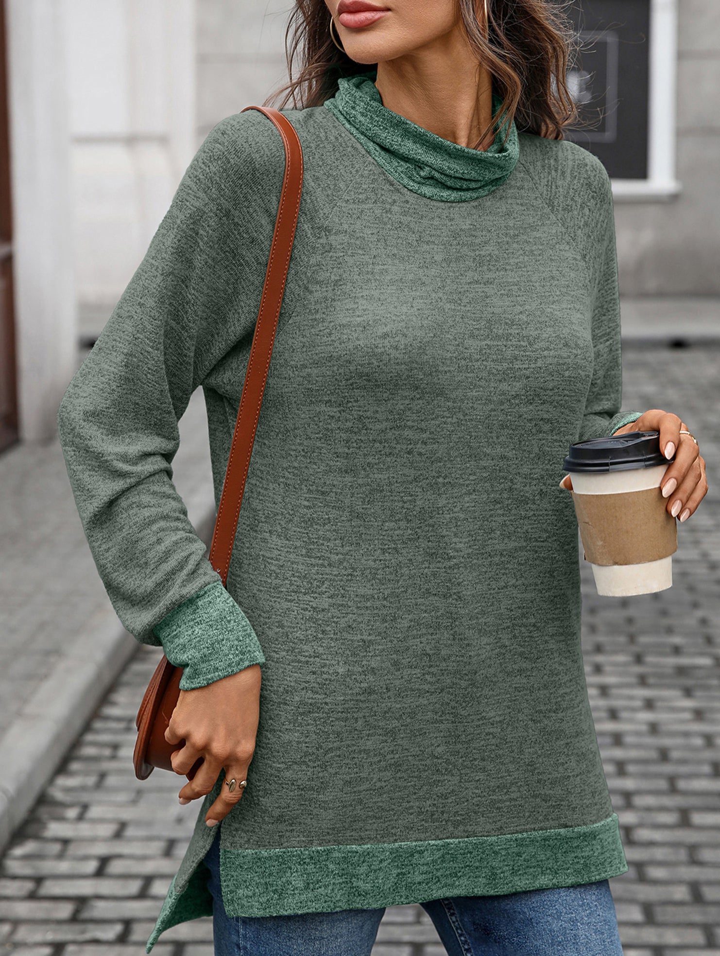 Contrast color loose long-sleeved T-shirt top