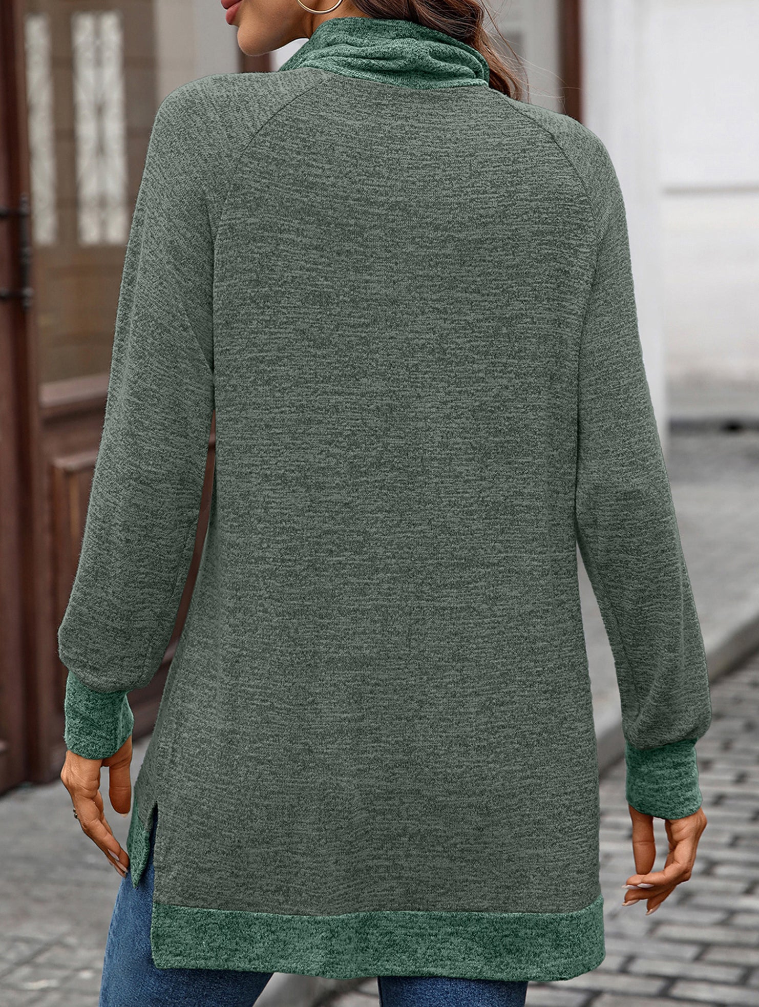 Contrast color loose long-sleeved T-shirt top