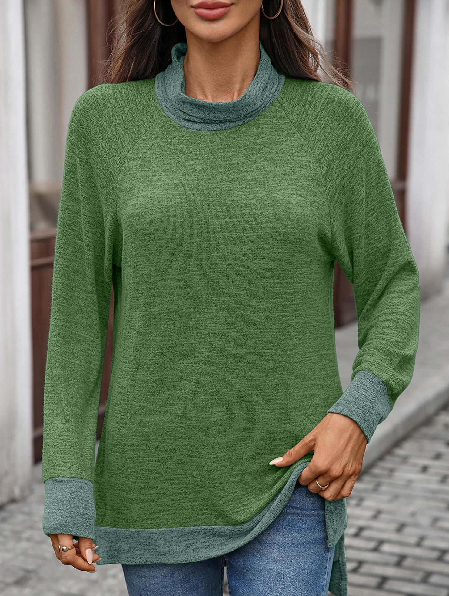Contrast color loose long-sleeved T-shirt top