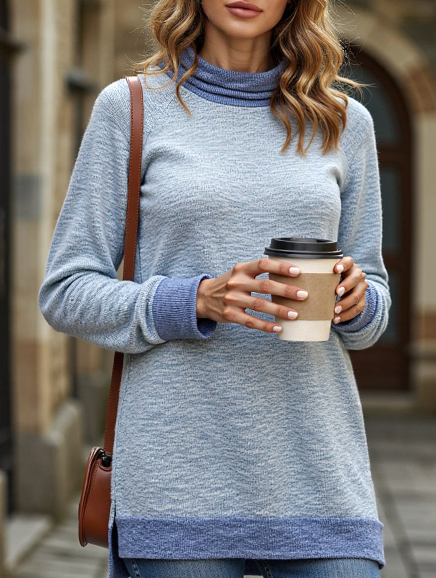 Contrast color loose long-sleeved T-shirt top