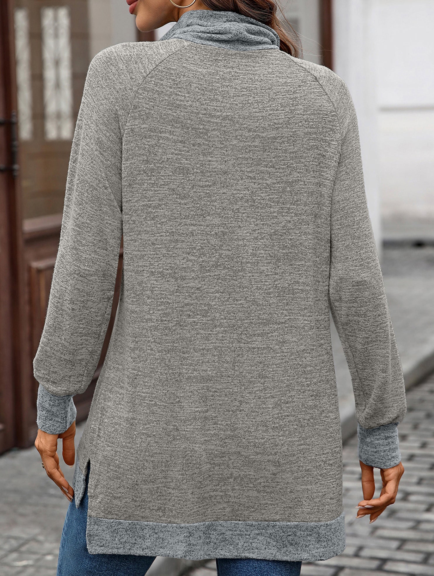 Contrast color loose long-sleeved T-shirt top