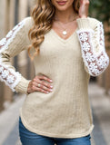 V-neck loose long-sleeved lace top