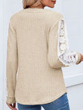 V-neck loose long-sleeved lace top