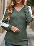 V-neck loose long-sleeved lace top