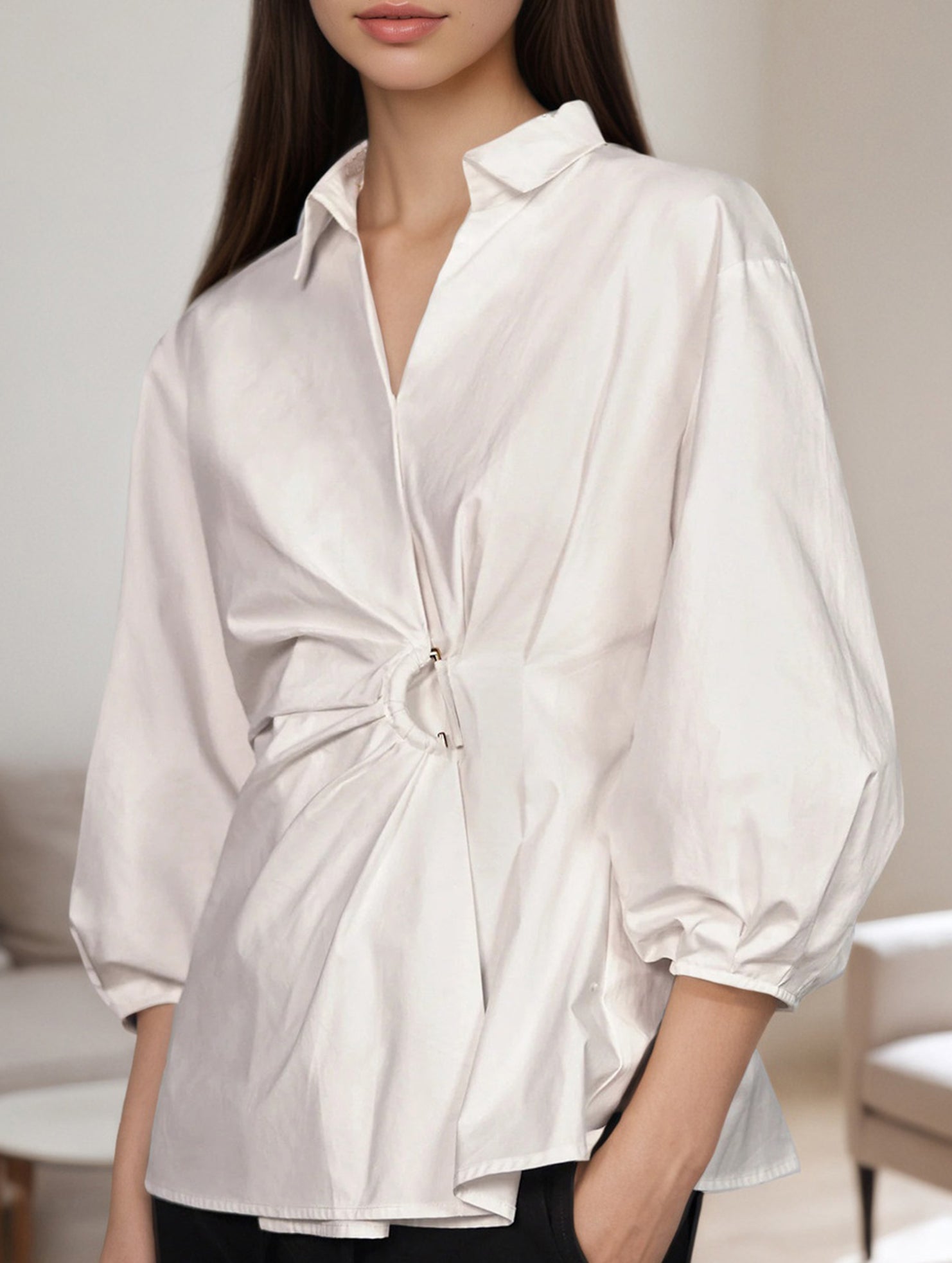 Irregular design three-quarter sleeve lapel top