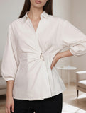 Irregular design three-quarter sleeve lapel top